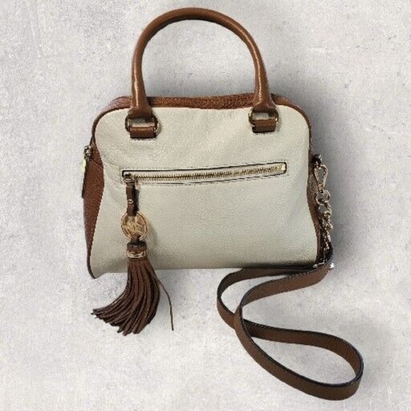 Michael Kors Handbags - Michael Kors Leather Crossbody Satchel Handbag Purse Cream Brown Gold Chain Soft